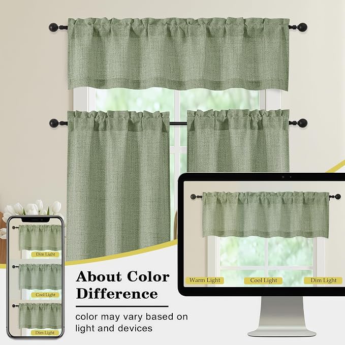 Sage Green Valances for Windows, Light Filtering Faux Linen Textured Small - Image 7