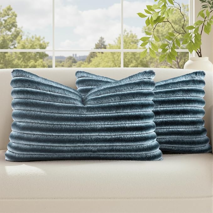 decorUhome Cozy Faux Fur Throw Pillow Covers 12x20 Set of 2 Decorative Soft by decorUhome