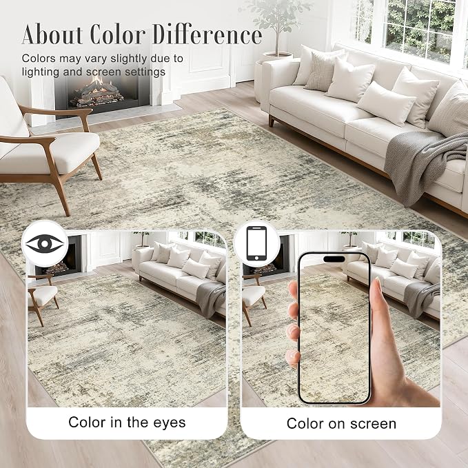 Round Area Rug Living Room: 5 ft Modern Washable Indoor Carpet | - Image 4