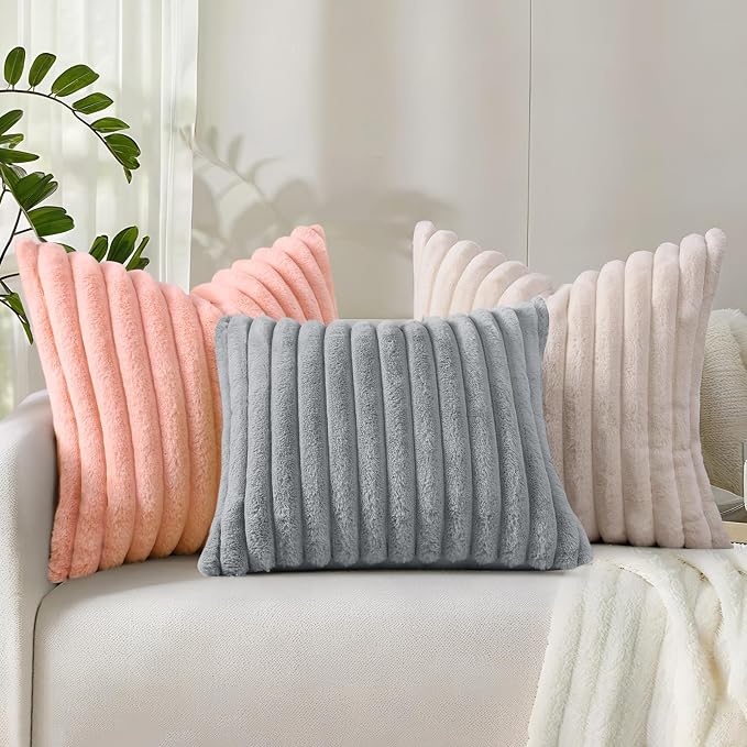 decorUhome Summer Cozy Faux Fur Throw Pillow Covers 24x24 Set of 2 Decorative - Image 9