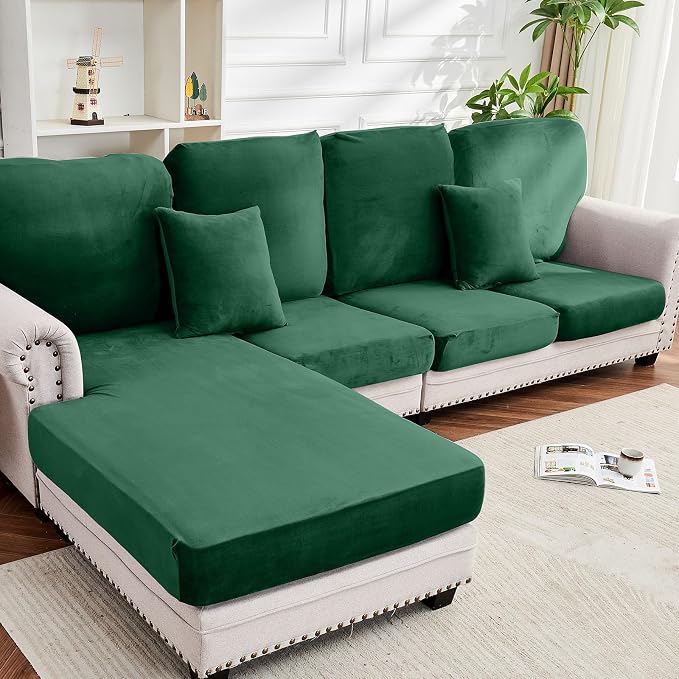 Couch Cover 8-Piece Elastic Velvet Couch Cushion Covers & Chaise Slipcovers by Taque