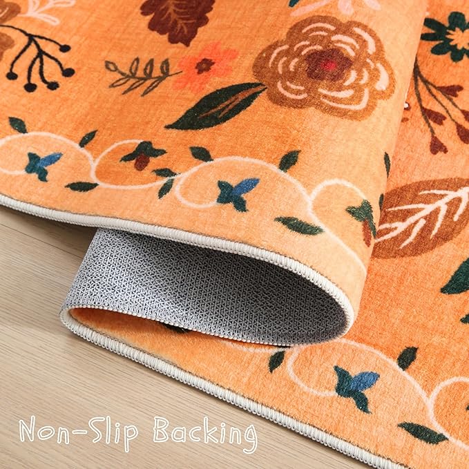 Rugcomf Bedroom Rug 3x5 Rug Washable Area Rug Non Slip Low Pile Boho Floral - Image 3