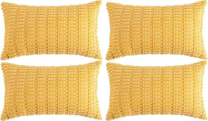 Fancy Homi 4 Packs Yellow Lumbar Decorative Throw Pillow Covers 12x20 Inch by Fancy+Homi