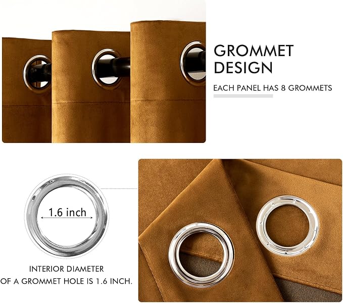 MIULEE Velvet Curtains Golden Brown Elegant Grommet Thermal Insulated - Image 2