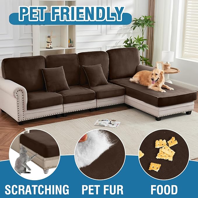 Couch Cover 4-Piece Elastic Velvet Couch Cushion Covers & Chaise Slipcovers - Image 3