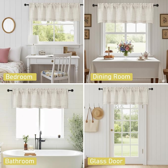 Natural Valances for Windows, Light Filtering Faux Linen Textured Small Short - Image 7