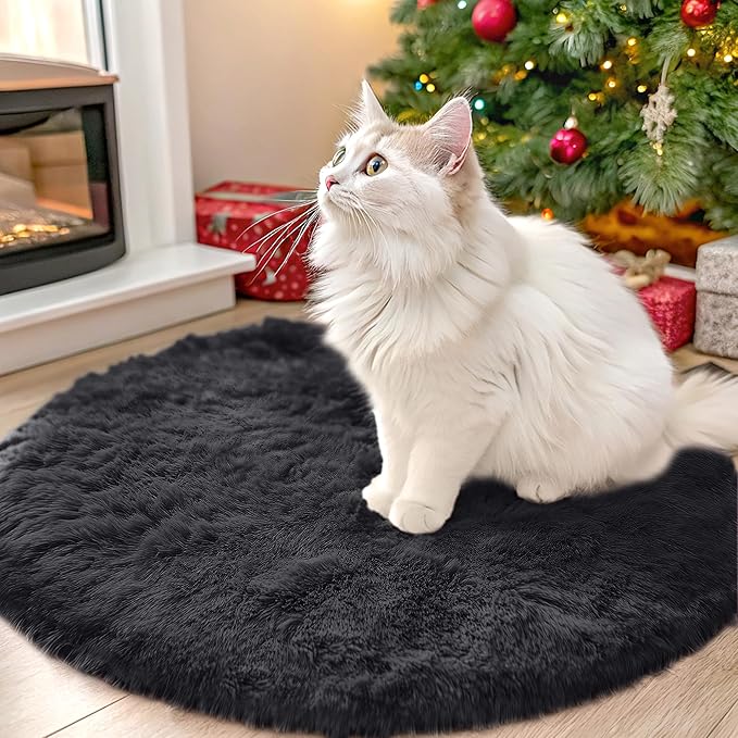 OLANLY Black Round Rugs for Bedroom by OLANLY