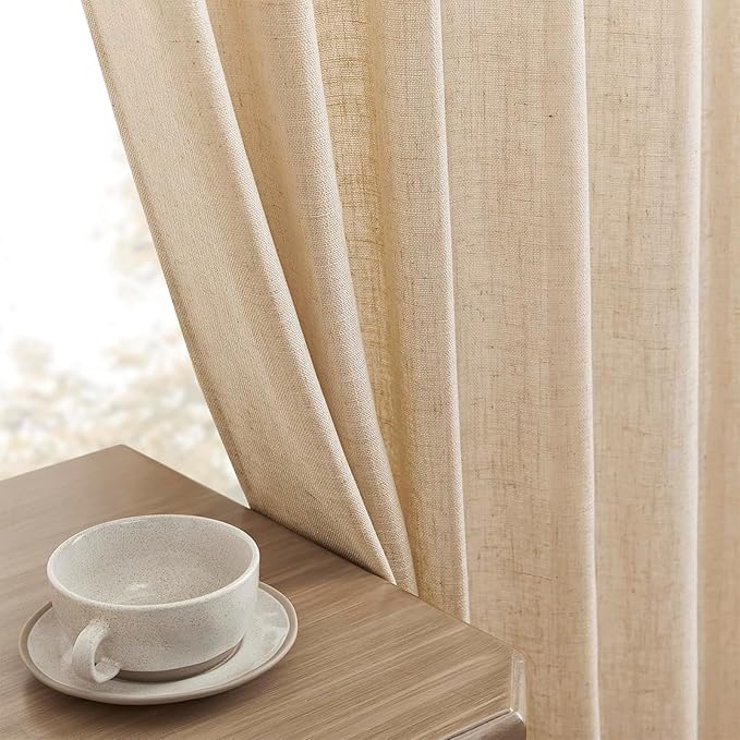 Joydeco Linen Curtains 96 Inch Length 2 Panel Sets, Light Filtering Curtains - Image 7