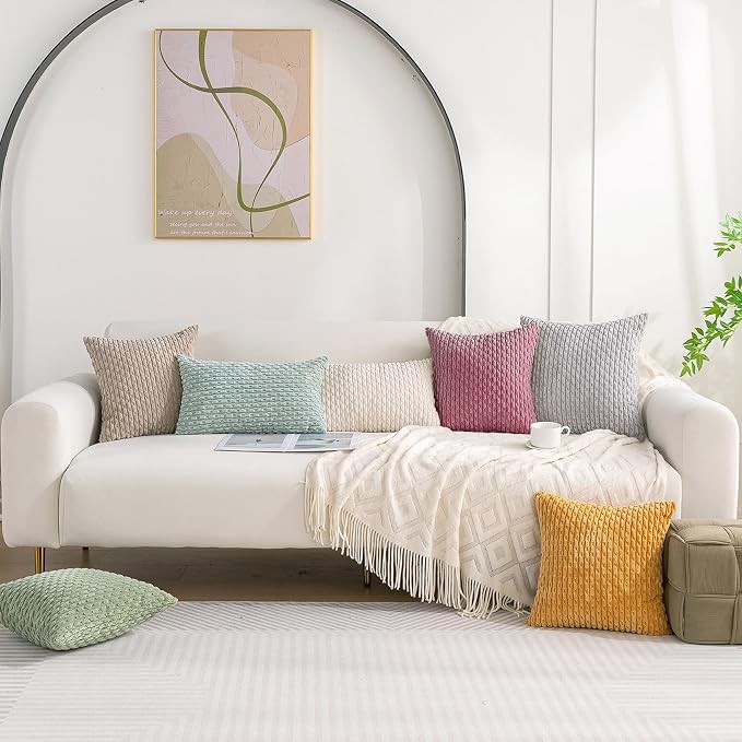 Set of 4 Pink Decorative Throw Pillow Covers 18x18 Inch Corduroy Pillow Covers - Image 2