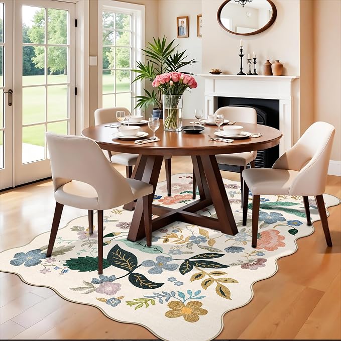 5x7 Living Room Area Rugs: Washable Floral Non-Slip Rug - Image 3