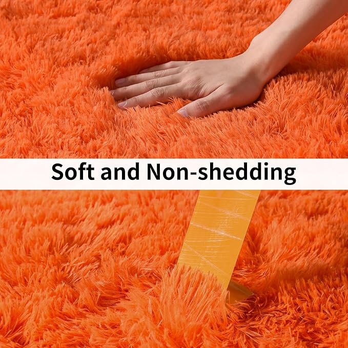 Soft Runner Rugs for Bedroom Hallways, 2x5 Orange Fluffy Shag Throw Area Rug - Image 3