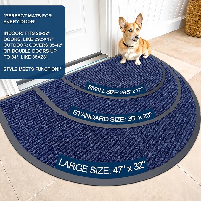 OLANLY Half Circle Front Door Mat 35x30, Waterproof Heavy-Duty Doormat | Blue - Image 2