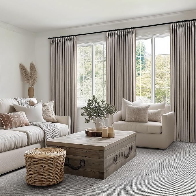 100 Inches Long Pinch Pleated Semi Sheer Curtains, Burlywood Linen Blended - Image 7