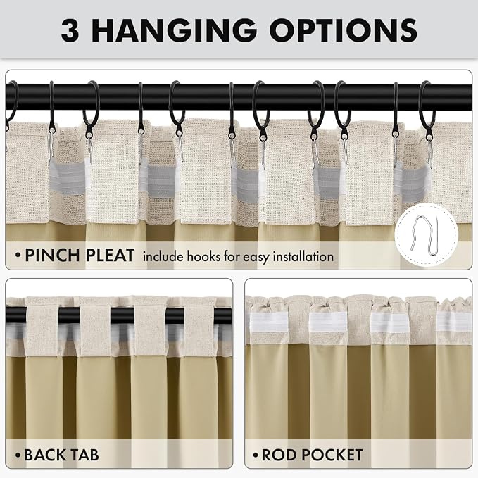 MIULEE 100% Blackout Linen Curtains 42 x 84 Inch Linen Beige 2 Panels | Thermal - Image 5