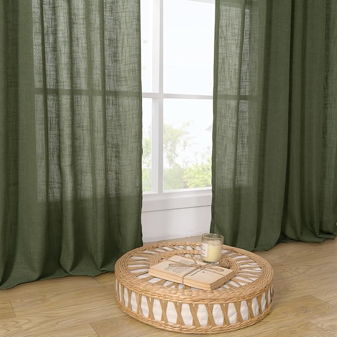 LAMIT Semi Sheer Linen Curtains 48 Inch Length, Light Filtering Panels Bronze - Image 9