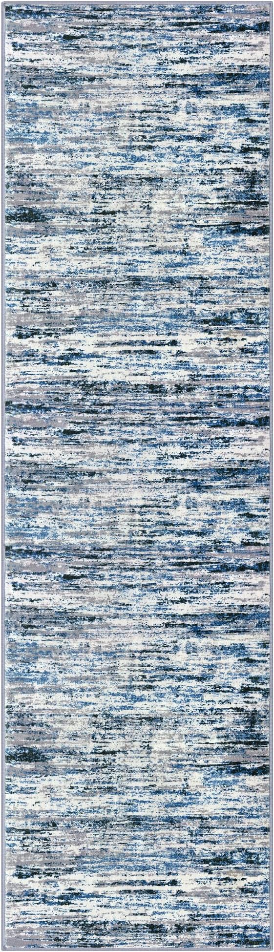 Lansny Modern Abstract Bedroom Runner Rug 2x7, Non-Slip Soft Thin Faux Wool Mat - Image 9