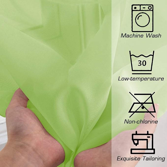 OWENIE Short Lime Sheer Curtains 36 Inch Length 2 Panels Set, Kitchen Tiers - Image 5