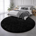Black Round Rug 6Ft for Bedroom Aesthetic, Fluffy Plush Circle Area Rugs for by Amdrebio