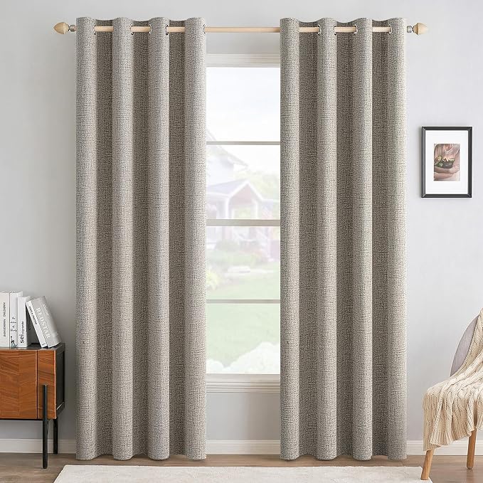 MIULEE Linen Curtains for Bedroom Solid 100% Blackout Thermal Insulated Greige by MIULEE