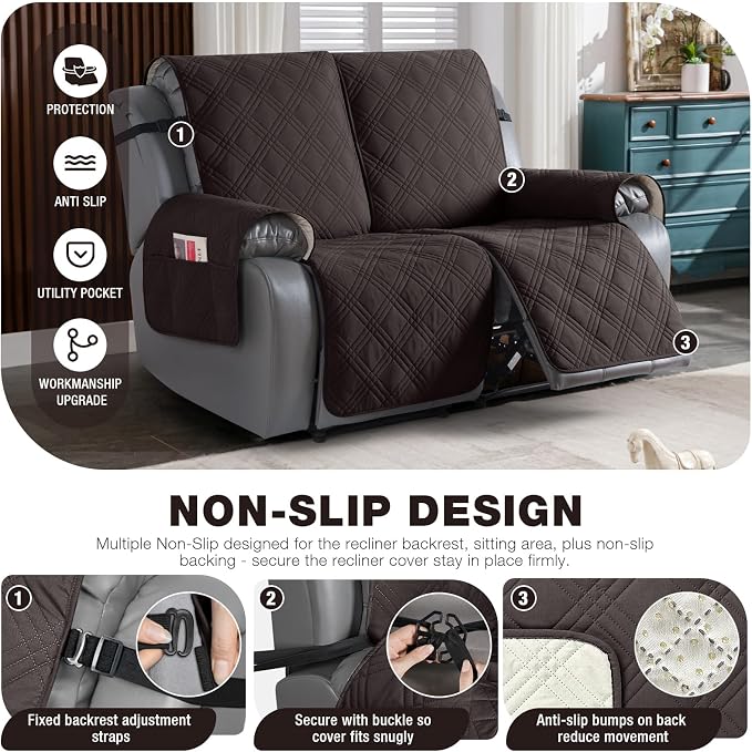 TAOCOCO 100% Waterproof Loveseat Recliner Cover, Non Slip Split Loveseat Covers - Image 4