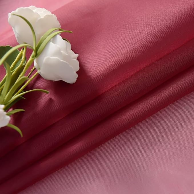 SpaceDresser Basic Rod Pocket Sheer Voile Window Curtain Panels Wine Red 1 Pair - Image 4