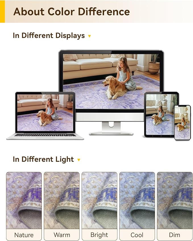 Area Rugs 6'x9' Washable Non-Slip, Floral Vintage Distress Print Pattern - Image 8