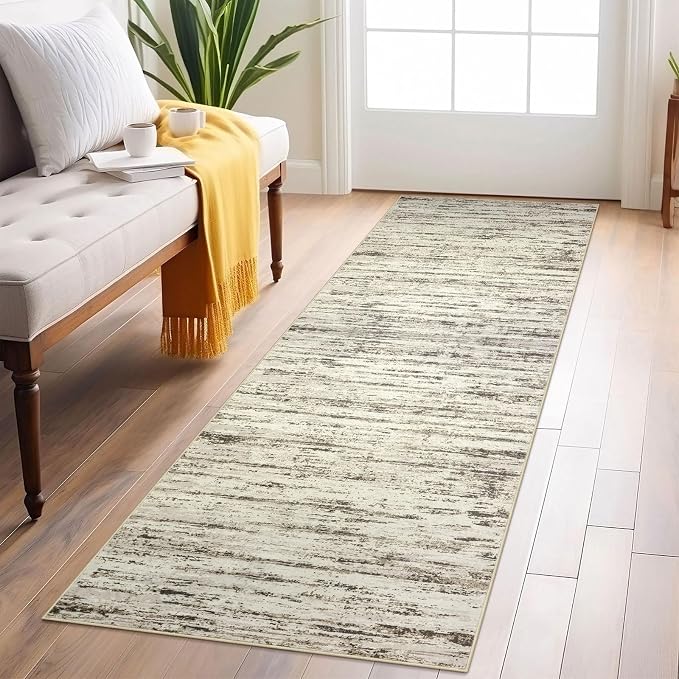 Lansny Modern Abstract Runner Rug, 2x6 Feet, Faux Wool, Machine Washable by lansny