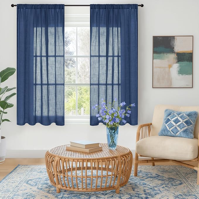 BGment Navy Blue Linen Curtains 48 Inch Length - Image 2