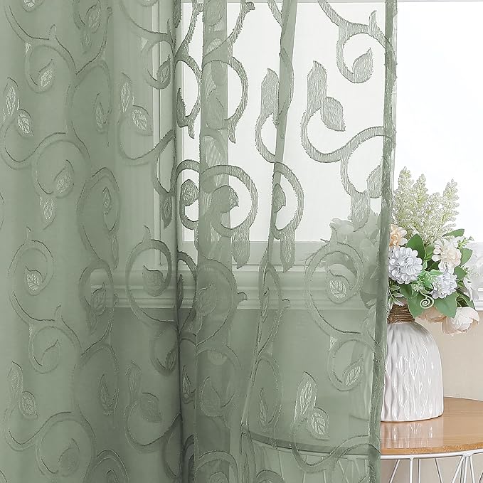 OWENIE Furman Sheer Sage Green Curtains 90 inches Long - Image 7