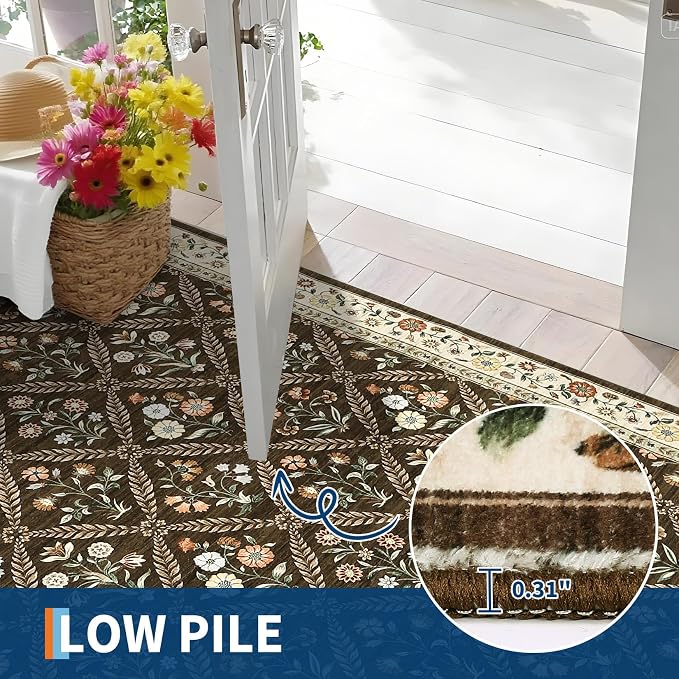 Large Entryway Rug 3x5 Floral Washable Area Rugs Vintage Soft Non-Slip Small - Image 6