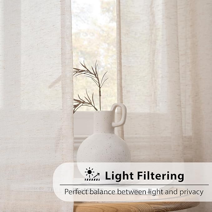 FMFUNCTEX Linen Sheer Curtains for Bedroom, Taupe Curtains 84 inches Long for - Image 2