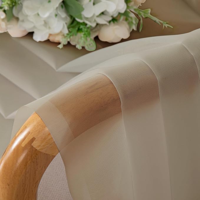 Lecloud Taupe Sheer Curtains 54 Inch Length 2 Panels Set, Balance Light & - Image 8