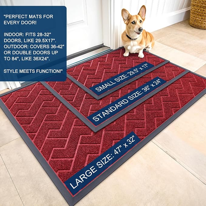 OLANLY Front Door Mat Outside 71x47, All-Season Absorbent Rubber Doormat | Wine - Image 2