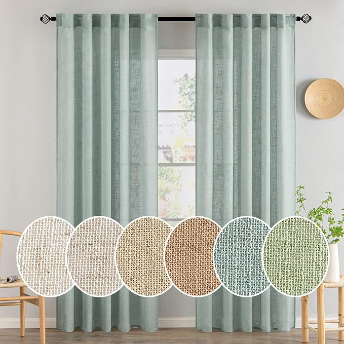 MIULEE Sea Green Linen Curtains 84 Inch Length by MIULEE
