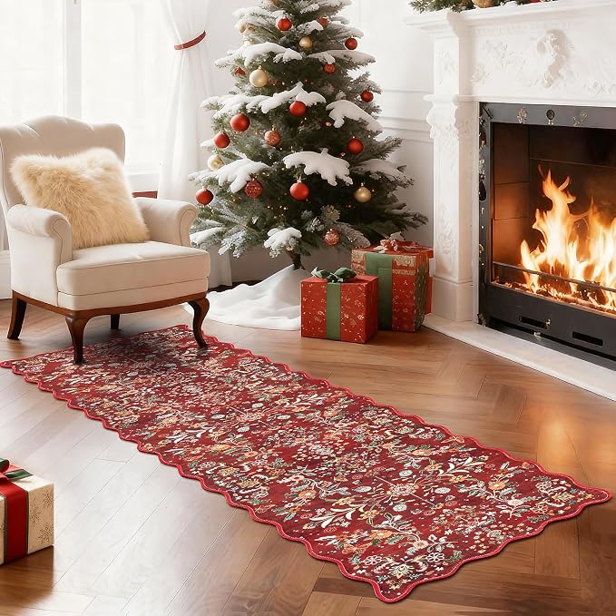 Yamaziot Christmas Runner Rug 2x8 – Red Floral Washable Non-Slip Carpet Runner - Image 8