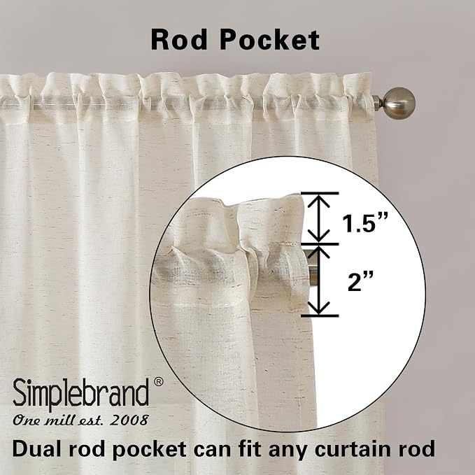 Simplebrand Natural Linen Textured Sheer Curtains 96 inches Long 2 Panels - Image 4