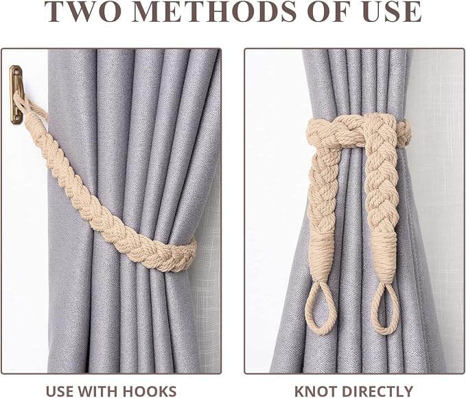 NICEEC 2 Pack Natural Cotton Rope Curtain Tiebacks Elegant Boho Style - Image 5