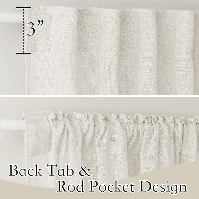 RYB HOME Semi Sheer Curtains 102 inches Long, Back Tab Light Filtration Half - Image 2