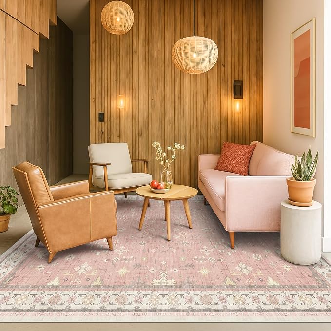 Blush Pink Girls Rugs for Bedroom by HazoHaus