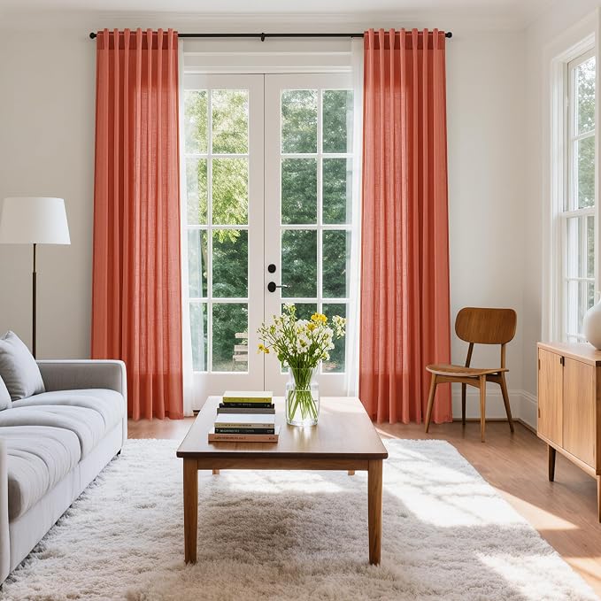 Nanspring Coral Linen Curtains 120 Inches Long 2 Panels Set Back Tab Loop - Image 7