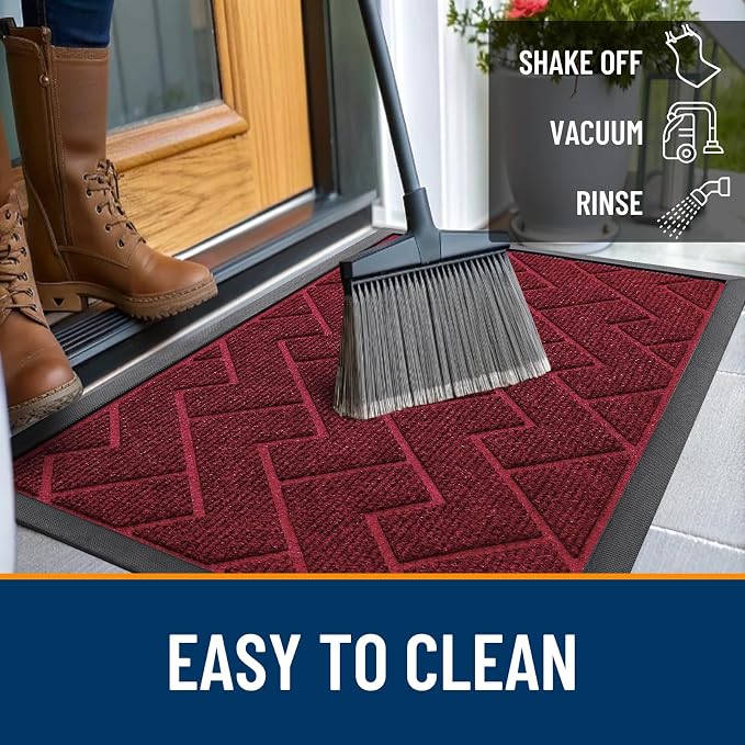 OLANLY Front Door Mat Outside 59x34, All-Season Absorbent Rubber Doormat | Wine - Image 6