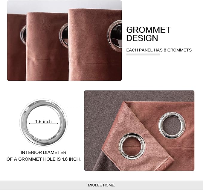 MIULEE Elegant Velvet Curtains Dusty Rose Pink Grommet Curtains Thermal - Image 2