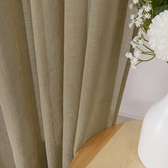Tollpiz Sheer Curtains Linen Textured Bedroom Curtain Sheers Light Filtering - Image 3