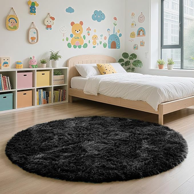 yulidayang Black Fluffy Round Area Rugs - Image 6