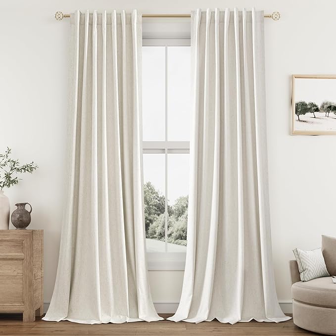 Guken Cream 100% Blackout Linen Curtains 95 Inch Length 2 Panels Set by Guken