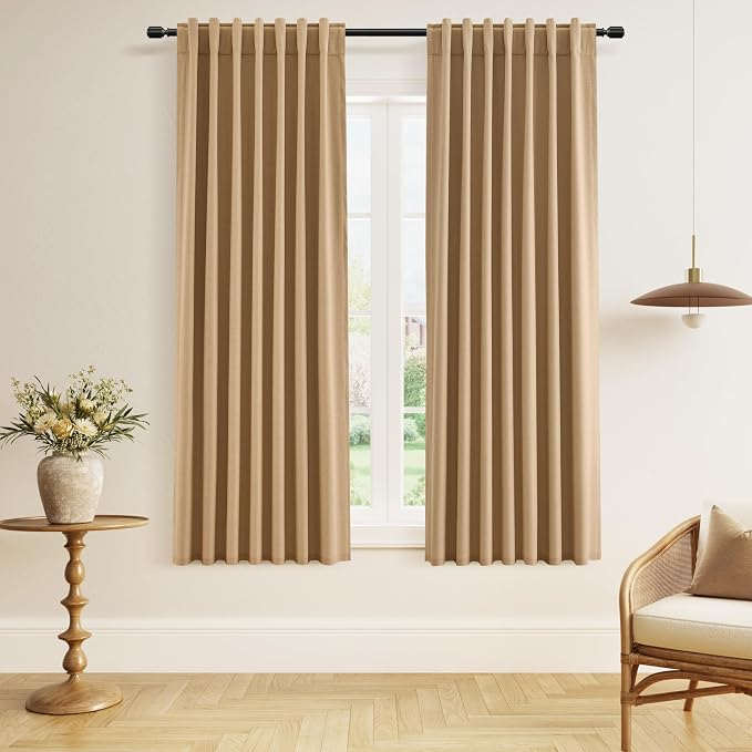 Guken Camel Brown 100% Blackout Linen Curtains 63 Inch Length 2 Panels Set by Guken