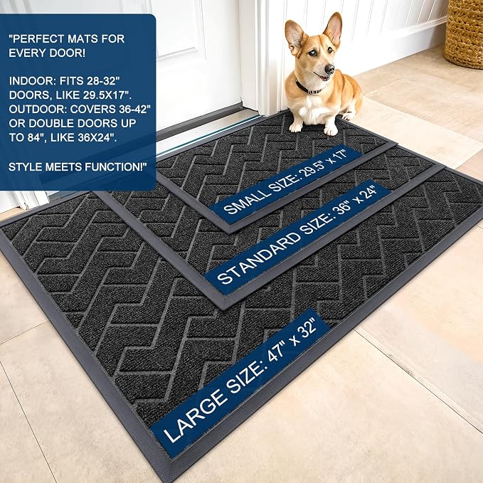 OLANLY Front Door Mat Outside 29.5x17, All-Season Absorbent Rubber Doormat | - Image 2