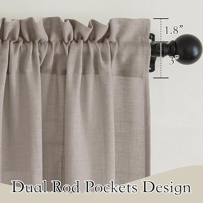 RYB HOME Cafe Curtains 24 inches Length, Linen Sheer Short Curtains - Image 2