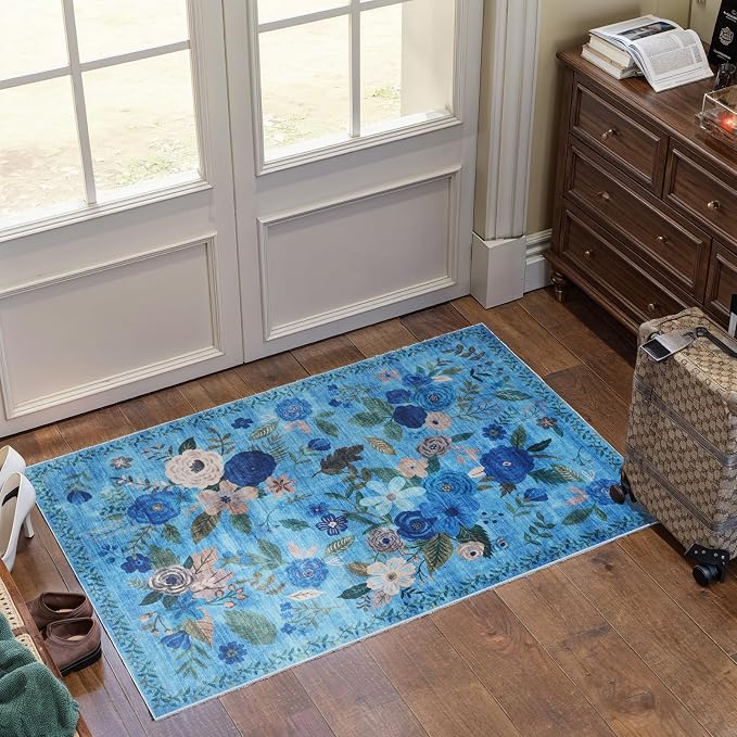 Floral Rug for Entryway, 2X3 Washable Kitchen Mat Ultra-Thin Soft, Non-Slip - Image 4
