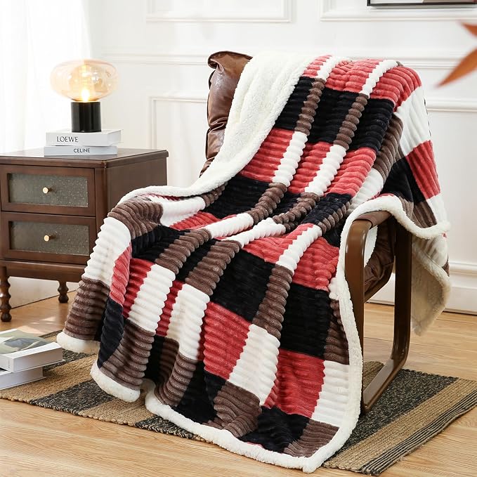 PU MEI Sherpa Blanket Twin Plaid Thick Bed Blanket, 60”*80” Super Soft Flannel by HOME